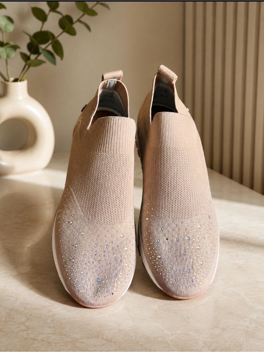 bernie mev. Slip-On Knit Sneakers with Rhinestone Embellishment - Blush Pink